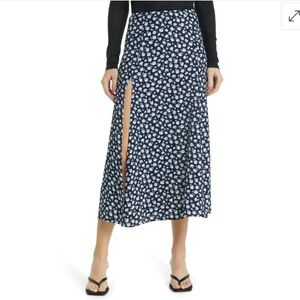 Reformation Zoe Side Slit Midi Skirt Blue, Multi, Size 6